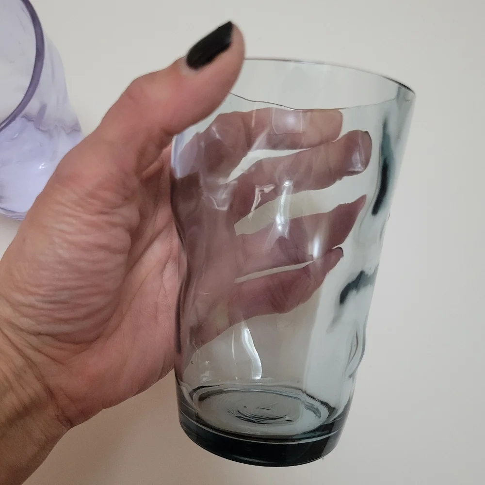 Anthropologie Set of Two Textured‎ Glass Tumblers EUC Home Decor